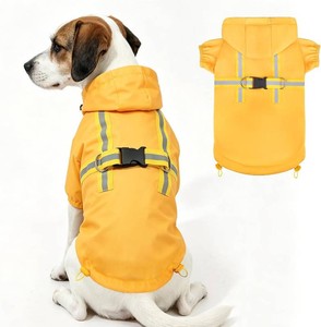 PUPTECK Dog Raincoat with Hood & Harness Built-in, Waterproof Dog Rain Jacket Slicker Poncho Reflective Vest Clothes for Rainy Snowy Winter Cold Days, Yellow M