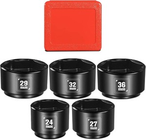 BLACKROBOT 5 Pieces 38 Drive Low Profile Oil Filter Socket Set, Metric Size 24mm, 27mm, 29mm, 32mm, 36mm, Chrome Vanadium Steel, 6 Point Design, Oil Filter Cap Remover and Installer Tool Set