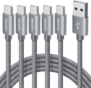 CLEEFUN USB to USB C Cable 6ft, 5-Pack USB A to Type C Cable Fast Charging  for iPhone 17 16 15 Pro Max Air Plus, for Samsung Galaxy S26 S25 S24 S23 S22 S21 S20 A17 A16 A56 A55 A26 A35 A36, Grey