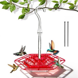 Hummingbird Feeder for Outdoors Hanging,Easy to Clean and Refill,Ant Proof No Leak,with 30 Feeding Ports Saucer Humming Bird Feeder Hummingbird feeders for Window (New red)