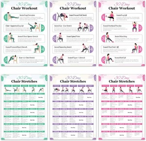Chair Yoga Chart for Seniors & Beginners - Set of 6 Laminated Workout Posters - Gentle Seated Exercises for Stiffness, Joint Pain & Stress Relief - Easy to Follow 30-Day Challenges Home Workout Guide