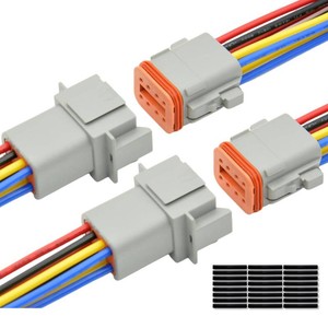 2 Set 8 Pin DT Deustch Waterproof Automotive Electrical Butt Connector with 16AWG -40 -105  600V Wires and Heat Shrink Tubes Connectors Kit for Car Truck Boat (F 8Pin Wiring 2Pair)