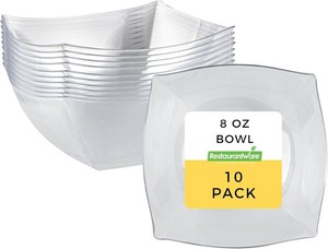 Restaurantware-Moderna 8 Ounce Fancy Plastic Bowls, 10 Square Disposable Salad Bowls - Durable, Heavy-duty, Clear Plastic Bowl, For Warm And Cold Foods