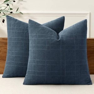 $21 MIULEE Linen Plaid Pillow Covers Coastal Decorative 18x18 Dark Blue  Set of 2 Neutral Vintage Throw Pillow Covers Gingham Modern Farmhouse Home Decor for Sofa Couch Cushion Bed