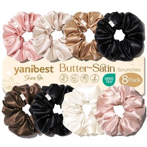 Yanibest 8 Pcs Satin Scrunchies - Silk Feeling Scrunchies Ponytail Holders  No Damage Frizz Free Soft Satin Hair Ties, Hair Accessories for Women Work Home Sleep Workouts
