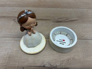 $22 First Communion Gift Set for Girls - Resin Prayer Girl Figurine with Dove & Olive Branch Design, White Religious Keepsake Statue, Pearl Necklace Cross Pendant, Gift Box Set with Inspirational Message
