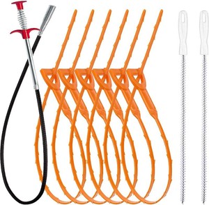 35.5inch Drain Clog Remover(1pcs), 25inch Drain Snake Hair Remover(6pcs)   Cleaning Brush(2pcs), Hair Catcher Drain Auger Cleaner Tool Set For Toilet, Kitchen Sink, Bathroom Tub, Sewer, 9 Pack