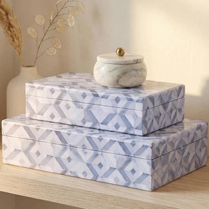 Decorative Storage Boxes with Lids - Set of 2 Organizer Bins for Bookshelf  Beautiful Home Decor - Safely Store Photos, Documents and Memory Box Keepsakes on Your Shelves in Style