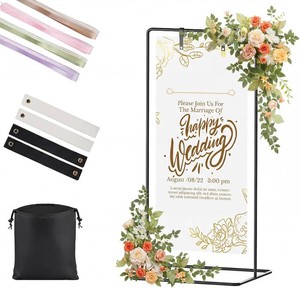 $36 Wedding Sign Stand with Colorful Ribbons,Adjustable Metal Easel Stand to Welcome Guests,Heavy Duty Easel for Wedding Sign and Poster Display Stand,Art,Posters,Pictures,Paintings,Floor D cor
