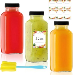 12 oz Glass Juice Bottles with Lids 3-Pack - Reusable Kombucha Bottles & Green Drink Jars with Leakproof Caps