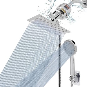 $43 NearMoon Filtered Shower Head, High Pressure 8Square, 5 settings Handheld Rain Shower Filter Combo with Self-adhesive Holder1.5M Hose -1 Replaceable Filter Cartridge (Chrome Finish)