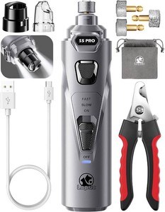 $26 Whisper Quiet Dog Nail Grinder Safe & Stress-Free for Sensitive Dogs Cats  4 LED Lights,3 Grinding Bits, 3-Speed, Pet Nail Trimmers, Rechargeable Painless Grooming Kit for All Breeds & Sizes