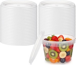 50 Pack Clear Deli Container Lids Plastic Reusable Lids for 8, 16, 32oz Deli Container Soup, Freezer, Microwave, Dishwasher Safe, Not Include Cups