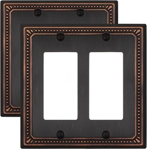 Switch Plates Outlet Covers, 2-Pack Aged Bronze Metal Wall Plates  Midsize Beaded Double Decorator Wall Plate, Fits Standard US Outlets, Switches, for Kitchen Bathroom Bedroom Nursery Hallway