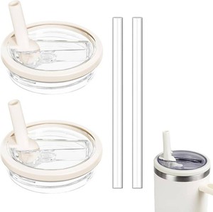 2 Pack 40oz Detachable Flip Straw Lid Replacement for Stanley Quencher H2.0 and ProTour,Leak Proof and Dust-Proof Lid,Reusable Tumbler Cover for Stanley Cup (Beige, 40oz)