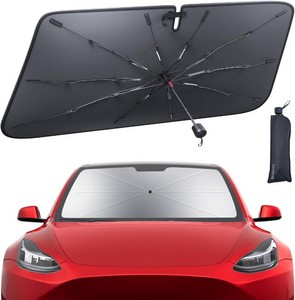 Tesla Model 3Y Foldable Windshield Sunshade Umbrella UV Block 10-Rib Frame  Foldable 10-Rib Umbrella, 5 Layers UV Block Coating, Window Heat Insulation Protect for 2017-2026 Tesla Model 3Y Accessories