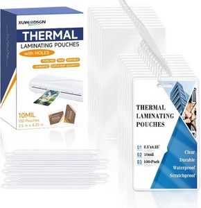 100 Pieces 10 Mil 2 12 x 4 14 Laminating Pouches with Slot Hole Printable Luggage Tags Clear Thermal Laminate Pouch Tags Kit Resealable for Work Permits Pass Cards Student ID Cards (100, 10 Mil)