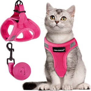FAYOGOO Cat Harness and Leash Set, Escape-Proof Step-in Vest for Walking  Step-in mesh vest, velcro  buckle  D-ring reflective strips includes matching leash 5 sizes