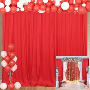 $23 10x10ft Red Polyester Backdrop Curtain 2 Panels Party Wedding  Machine Washable, Fade-resistant, 2-sided, Lightweight Polyester, Rod Pocket. Ideal for Weddings, Baby Showers, Photo, Home.