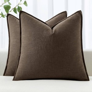 $35 MIULEE Decorative Linen Euro Sham Pillow Covers 26x26 Dark Coffee Chocolate  Boho Farmhouse   Fall Autumn Couch Throw Pillows for Bed, Pack of 2 Accent Modern Pillowcases, Sofa Livingroom Home Decor
