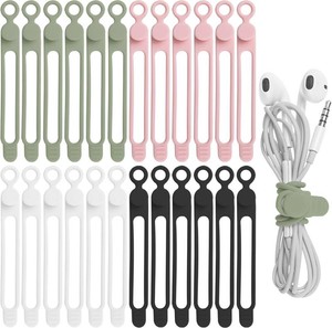 24Pcs Silicone Cable Ties, Cord Organizer Cable Management-Multi  Reusable Cord Ties for Electronics, Office Desk Accessories, Home Travel Essentials, Easy to Use, 4.2 Inch-4 Colors Holding Case Damaged