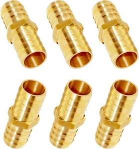 Brass Hose Barb Fitting Metals Splicer Mender, 34 Barb Hose Union Fuel Gas Water Air (Pack of 6)