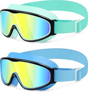 Vvinca Kids Swim Goggles with Comfort Fabric Strap for 3-14, Anti-FogUV No Leak Swimming Goggles for Boys Girls Toddler Missing 1 Pair