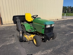 John Deere 445 with 54 Mower Deck and Rear Bagger. 1591 hours. Runs great. Bagger system relatively new, 2 seasons of use, belt cover plate included not installed.