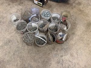 16 Pails of Miscellaneous Hardware Bolts, Pins, Springs, etc.