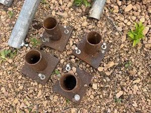 Four Bare Steel Pipe (5 x 5 Flat plate for bolting to flat surface for Boathouse uprights)