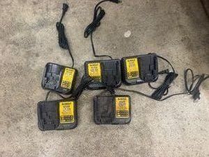 Five DeWalt Chargers DCB107, Two - DCB115 and Two - DCM112
