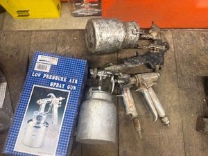 3 Low Pressure Air Spray Guns, One new in box, Two Used