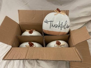 Ceramic Thankful Pumpkin Decor Set (Lot of 4)