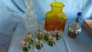 Wine Decanters, Amber Jug and Grape Design Cordials
