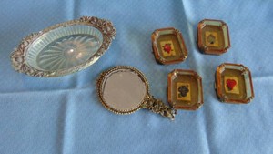 Set of 4 Fancy Ashtrays and Mirror