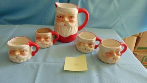 Vintage Santa Pitcher and 4 Cups
