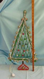 Interesting Vintage Wicker Tree with Lights and Ornaments