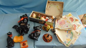 Candle Turkeys, Vintage Napkins All seasons and Vintage Halloween Items