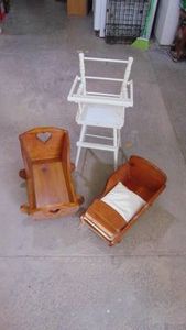 Doll Highchair and 2 Doll Cradles