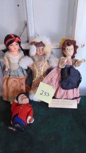 4-Assorted 7 to 14 Dolls and 1939 Wendy Ann Composition Doll
