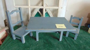 Wood Blue Doll Table and 2 Sized Chairs