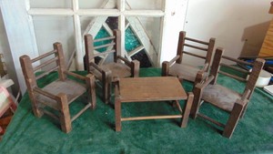Set of 5pc Wood Doll Furniture, Chairs are 9 Tall