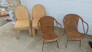 Pair of Ratton Chairs and Wicker Chairs