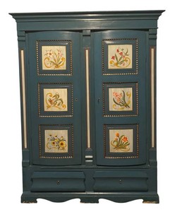 LL - Vintage Wardrobe with Hand Painted Swedish Province Flowers