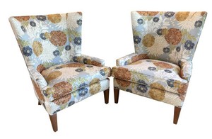 LR - Pair of Century Furniture Essentials Wingback Accent Chairs with Custom Upholstery