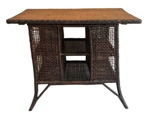 MB - Antique Art Deco Woven Wicker Library Table & Desk