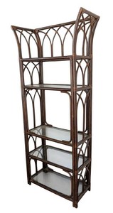 G - Rattan Bookshelf - Glass Shelves, Arched Design, 30 X 14 X 77 in
