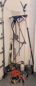 G - Lawn & Garden Tools Mixed Lot - Rakes, Shovels, Pruners & Sprayer