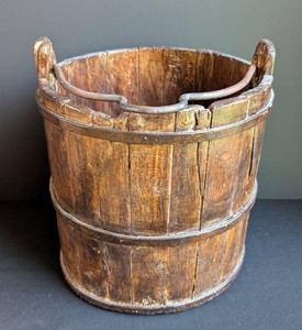 LR - Primitive Wood Bucket - 12in Wooden Stave Bucket