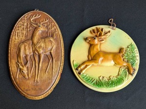 LR - Vintage Ceramic Deer Wall Plaques - Pair